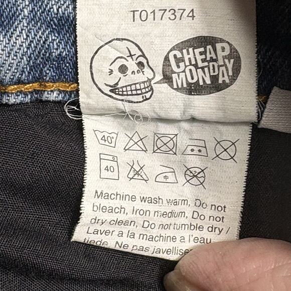 Cheap Monday Five Unwash Blue Straight Jeans 30 x 30 Button Fly Skull Straight - Picture 13 of 16